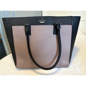 Kate Spade New York Saffiano Leather Tote Bag Black Taupe Colorblock Handbag
